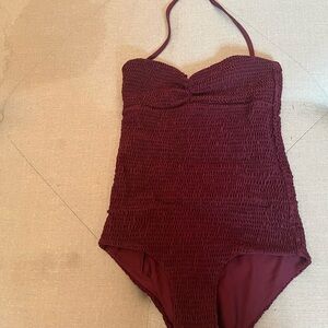 Tori Praver Swimwear Red One Piece Swimsuit with Ruching